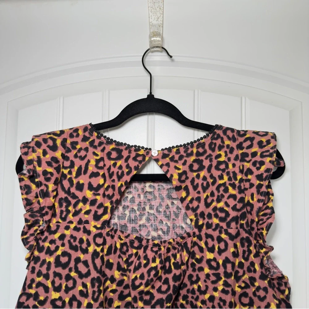 LOFT Large Leopard Print Cutout Back Cotton Ruffle‎ Shell Top - Picture 7 of 10
